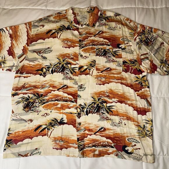 Tommy Bahama Shirt Mens 2XL Multicolor Silk Button Up Hawaiian Surfers Ukuleles - Picture 1 of 11